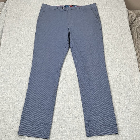 Blue Saks Fifth Avenue Other - Paisley Gray Pants Mens 34x32 Slim Fit White Blue‎ Seersucker Preppy